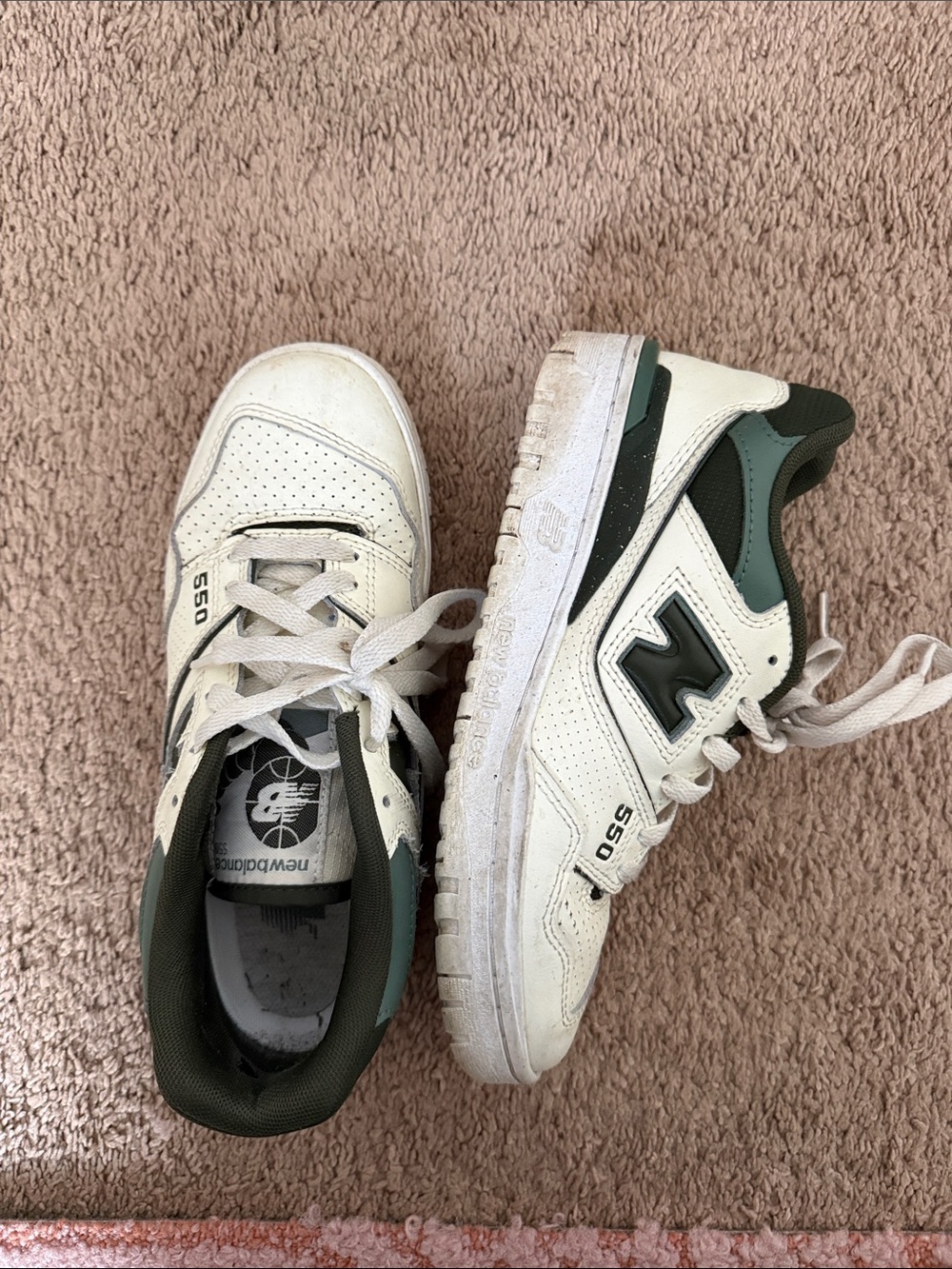 New Balance 550 Sneakers in White and Dark Green